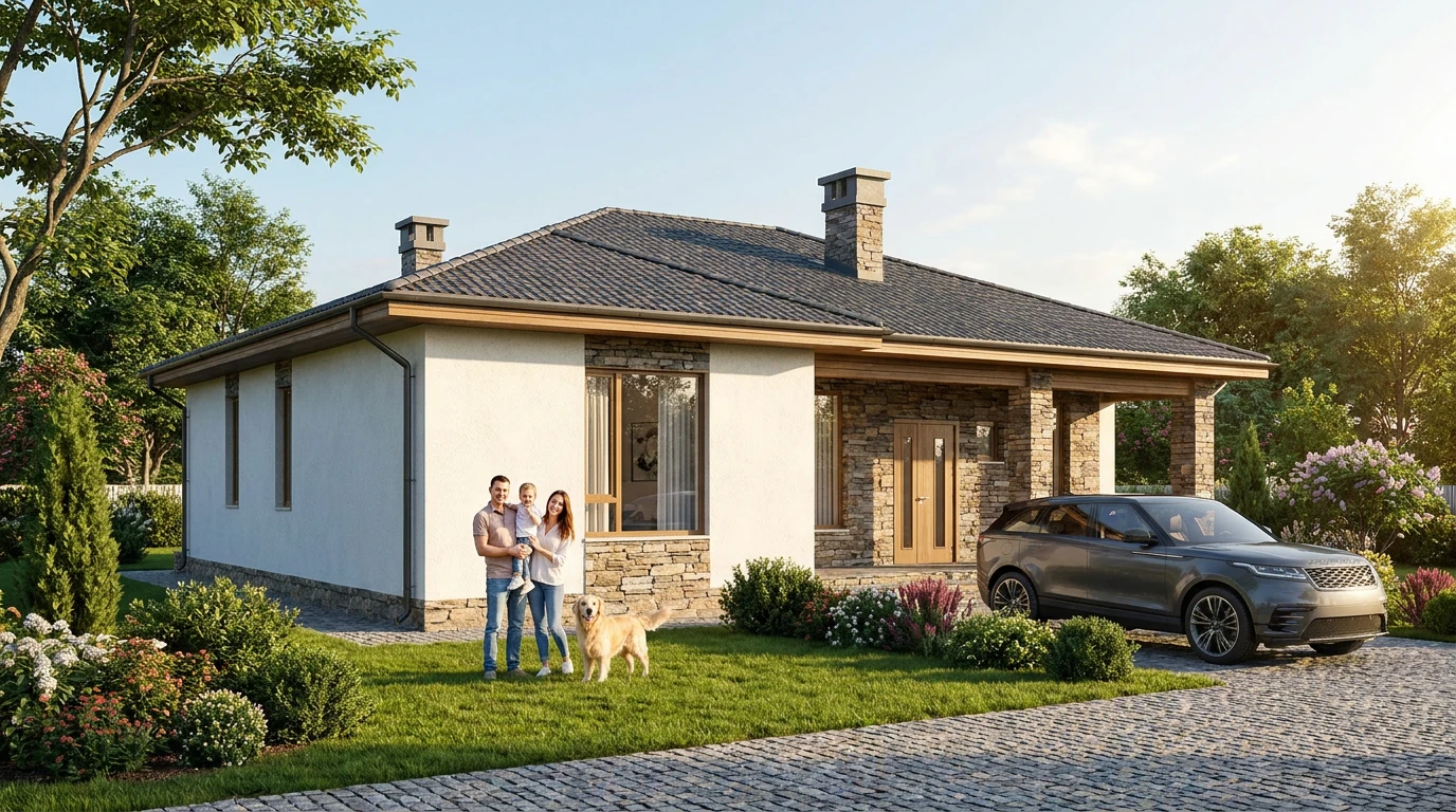 Проект одноэтажного каркасного дома с террасой 114 м²