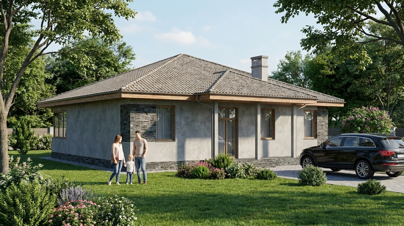 Проект одноэтажного дома из кирпича 121 м²