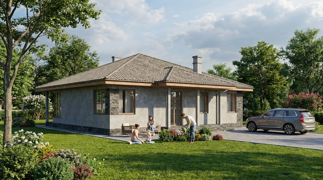 Проект одноэтажного дома из кирпича 120 м²