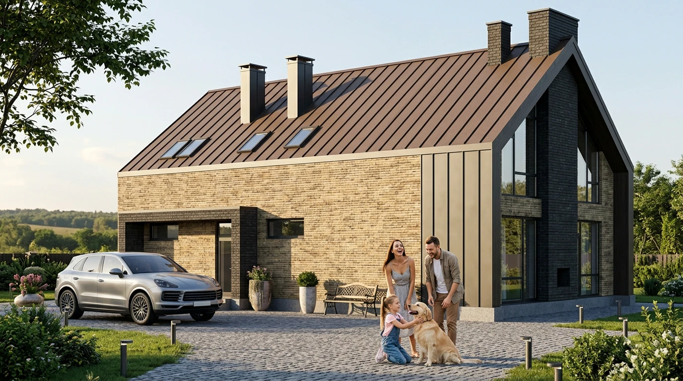 Проект дома с террасой из кирпича 175 м²