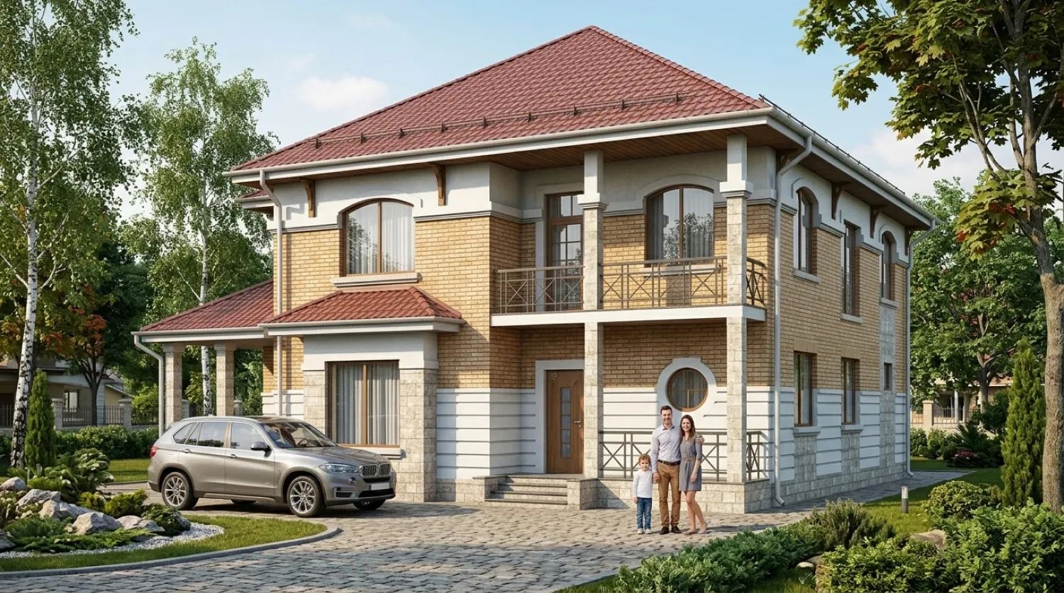 Проект двухэтажного каркасного дома с террасой и балконом 210 м2