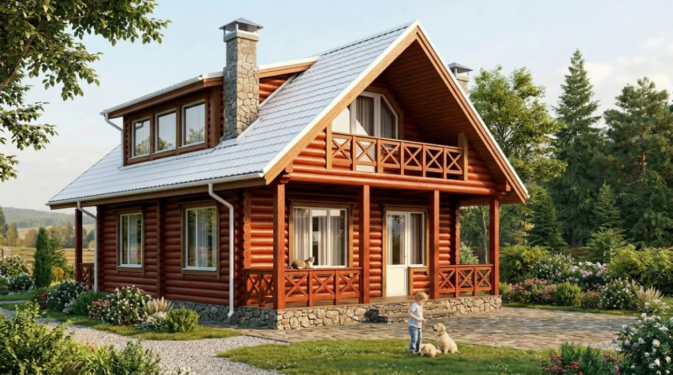 Проект деревянного дома из бруса 141 м²